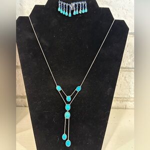 Sleeping Beauty Turquoise 925 SS NECKLACE AND CLIMBER/Cuff EARRINGS